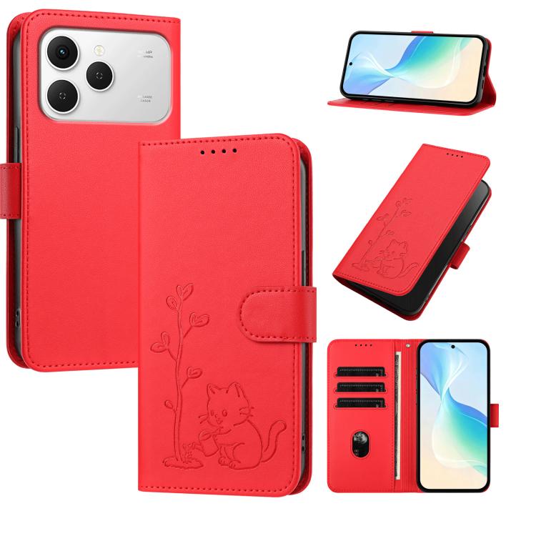 YX0014 Cat Watering Tree Buckle Vegan Leather Phone Case with Lanyard, For Tecno Spark 50 5G, For Tecno Pova Curve 2 5G, For Tecno Spark 50 4G, For Tecno Camon 50 Pro 4G, For Tecno Camon 50 4G, For Tecno Spark Go 3, For Tecno Pova Slim 5G              ...