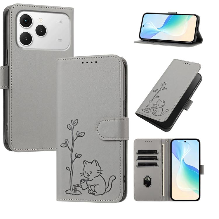 YX0014 Cat Watering Tree Buckle Vegan Leather Phone Case with Lanyard, For Tecno Spark 50 5G, For Tecno Pova Curve 2 5G, For Tecno Spark 50 4G, For Tecno Camon 50 Pro 4G, For Tecno Camon 50 4G, For Tecno Spark Go 3, For Tecno Pova Slim 5G              ...
