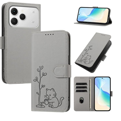 YX0014 Cat Watering Tree Buckle Vegan Leather Phone Case with Lanyard, For Tecno Spark 50 5G, For Tecno Pova Curve 2 5G, For Tecno Spark 50 4G, For Tecno Camon 50 Pro 4G, For Tecno Camon 50 4G, For Tecno Spark Go 3, For Tecno Pova Slim 5G              ...