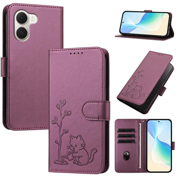 YX0014 Cat Watering Tree Buckle Vegan Leather Phone Case with Lanyard, For Tecno Spark 50 5G, For Tecno Pova Curve 2 5G, For Tecno Spark 50 4G, For Tecno Camon 50 Pro 4G, For Tecno Camon 50 4G, For Tecno Spark Go 3, For Tecno Pova Slim 5G              ...