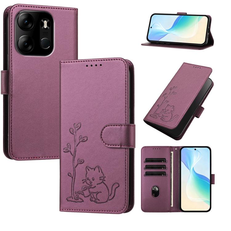 YX0014 Cat Watering Tree Buckle Vegan Leather Phone Case with Lanyard, For Tecno Camon 20 Premier, For Tecno Camon 20, For Tecno Spark 10C, For Tecno Spark 10, For Tecno Spark Go 2023, For Tecno Spark 10 Pro