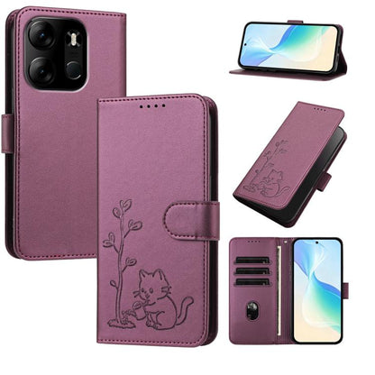 YX0014 Cat Watering Tree Buckle Vegan Leather Phone Case with Lanyard, For Tecno Camon 20 Premier, For Tecno Camon 20, For Tecno Spark 10C, For Tecno Spark 10, For Tecno Spark Go 2023, For Tecno Spark 10 Pro