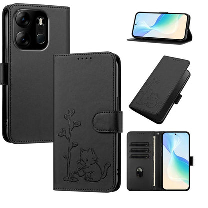 YX0014 Cat Watering Tree Buckle Vegan Leather Phone Case with Lanyard, For Tecno Camon 20 Premier, For Tecno Camon 20, For Tecno Spark 10C, For Tecno Spark 10, For Tecno Spark Go 2023, For Tecno Spark 10 Pro