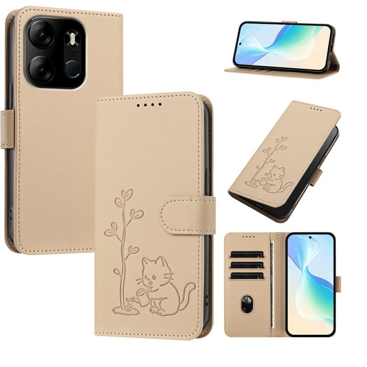 YX0014 Cat Watering Tree Buckle Vegan Leather Phone Case with Lanyard, For Tecno Camon 20 Premier, For Tecno Camon 20, For Tecno Spark 10C, For Tecno Spark 10, For Tecno Spark Go 2023, For Tecno Spark 10 Pro