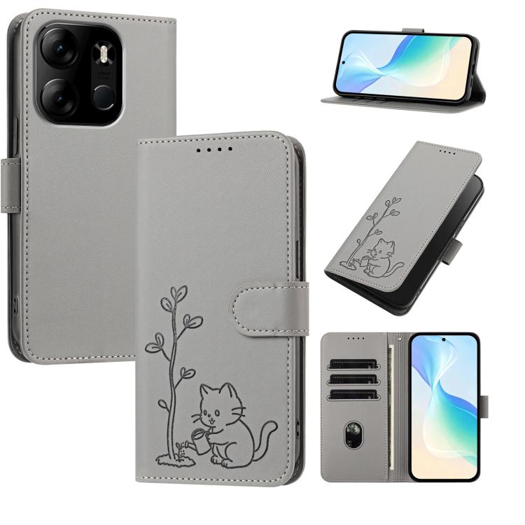 YX0014 Cat Watering Tree Buckle Vegan Leather Phone Case with Lanyard, For Tecno Camon 20 Premier, For Tecno Camon 20, For Tecno Spark 10C, For Tecno Spark 10, For Tecno Spark Go 2023, For Tecno Spark 10 Pro