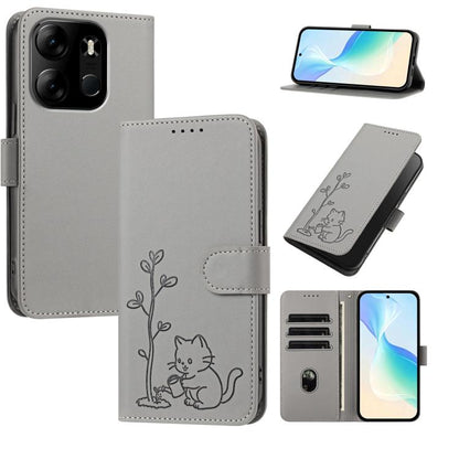 YX0014 Cat Watering Tree Buckle Vegan Leather Phone Case with Lanyard, For Tecno Camon 20 Premier, For Tecno Camon 20, For Tecno Spark 10C, For Tecno Spark 10, For Tecno Spark Go 2023, For Tecno Spark 10 Pro