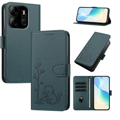 YX0014 Cat Watering Tree Buckle Vegan Leather Phone Case with Lanyard, For Tecno Camon 20 Premier, For Tecno Camon 20, For Tecno Spark 10C, For Tecno Spark 10, For Tecno Spark Go 2023, For Tecno Spark 10 Pro