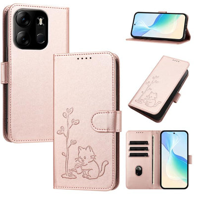 YX0014 Cat Watering Tree Buckle Vegan Leather Phone Case with Lanyard, For Tecno Camon 20 Premier, For Tecno Camon 20, For Tecno Spark 10C, For Tecno Spark 10, For Tecno Spark Go 2023, For Tecno Spark 10 Pro