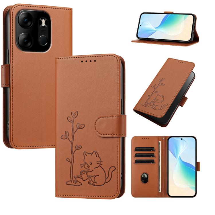 YX0014 Cat Watering Tree Buckle Vegan Leather Phone Case with Lanyard, For Tecno Camon 20 Premier, For Tecno Camon 20, For Tecno Spark 10C, For Tecno Spark 10, For Tecno Spark Go 2023, For Tecno Spark 10 Pro