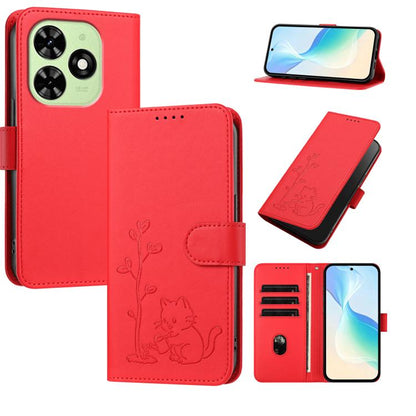 YX0014 Cat Watering Tree Buckle Vegan Leather Phone Case with Lanyard, For Tecno Spark Go 2025, For Tecno Pova 6 Neo 5G, For Tecno Spark 30C, For Tecno Pova 6 Neo, For Tecno Camon 30 Pro, For Tecno Pova 6 Pro, For Tecno Spark 20 Pro, For Tecno Spark 20...