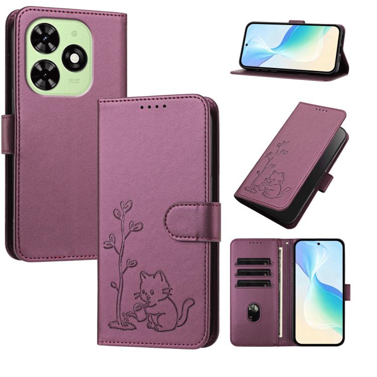 YX0014 Cat Watering Tree Buckle Vegan Leather Phone Case with Lanyard, For Tecno Spark Go 2025, For Tecno Pova 6 Neo 5G, For Tecno Spark 30C, For Tecno Pova 6 Neo, For Tecno Camon 30 Pro, For Tecno Pova 6 Pro, For Tecno Spark 20 Pro, For Tecno Spark 20...