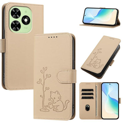 YX0014 Cat Watering Tree Buckle Vegan Leather Phone Case with Lanyard, For Tecno Spark Go 2025, For Tecno Pova 6 Neo 5G, For Tecno Spark 30C, For Tecno Pova 6 Neo, For Tecno Camon 30 Pro, For Tecno Pova 6 Pro, For Tecno Spark 20 Pro, For Tecno Spark 20...