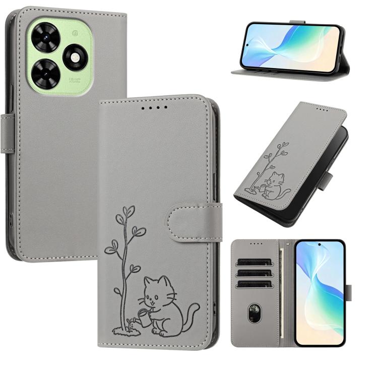 YX0014 Cat Watering Tree Buckle Vegan Leather Phone Case with Lanyard, For Tecno Spark Go 2025, For Tecno Pova 6 Neo 5G, For Tecno Spark 30C, For Tecno Pova 6 Neo, For Tecno Camon 30 Pro, For Tecno Pova 6 Pro, For Tecno Spark 20 Pro, For Tecno Spark 20...
