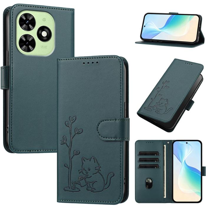 YX0014 Cat Watering Tree Buckle Vegan Leather Phone Case with Lanyard, For Tecno Spark Go 2025, For Tecno Pova 6 Neo 5G, For Tecno Spark 30C, For Tecno Pova 6 Neo, For Tecno Camon 30 Pro, For Tecno Pova 6 Pro, For Tecno Spark 20 Pro, For Tecno Spark 20...