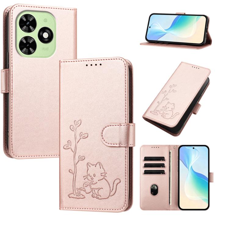 YX0014 Cat Watering Tree Buckle Vegan Leather Phone Case with Lanyard, For Tecno Spark Go 2025, For Tecno Pova 6 Neo 5G, For Tecno Spark 30C, For Tecno Pova 6 Neo, For Tecno Camon 30 Pro, For Tecno Pova 6 Pro, For Tecno Spark 20 Pro, For Tecno Spark 20...