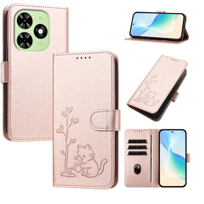 YX0014 Cat Watering Tree Buckle Vegan Leather Phone Case with Lanyard, For Tecno Spark Go 2025, For Tecno Pova 6 Neo 5G, For Tecno Spark 30C, For Tecno Pova 6 Neo, For Tecno Camon 30 Pro, For Tecno Pova 6 Pro, For Tecno Spark 20 Pro, For Tecno Spark 20...