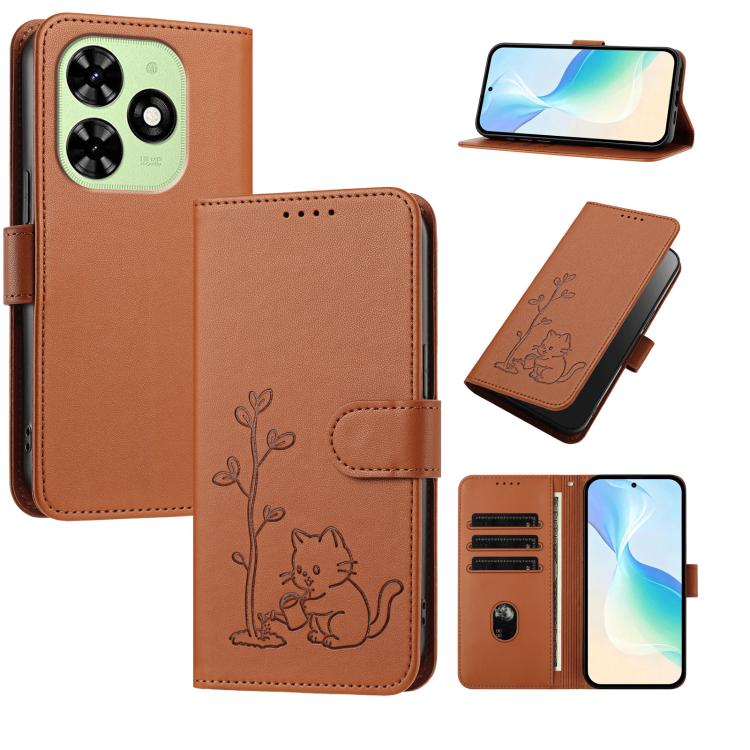 YX0014 Cat Watering Tree Buckle Vegan Leather Phone Case with Lanyard, For Tecno Spark Go 2025, For Tecno Pova 6 Neo 5G, For Tecno Spark 30C, For Tecno Pova 6 Neo, For Tecno Camon 30 Pro, For Tecno Pova 6 Pro, For Tecno Spark 20 Pro, For Tecno Spark 20...