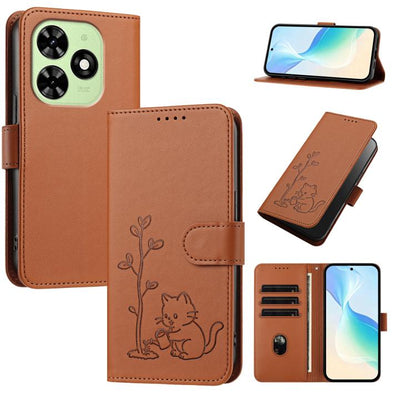 YX0014 Cat Watering Tree Buckle Vegan Leather Phone Case with Lanyard, For Tecno Spark Go 2025, For Tecno Pova 6 Neo 5G, For Tecno Spark 30C, For Tecno Pova 6 Neo, For Tecno Camon 30 Pro, For Tecno Pova 6 Pro, For Tecno Spark 20 Pro, For Tecno Spark 20...