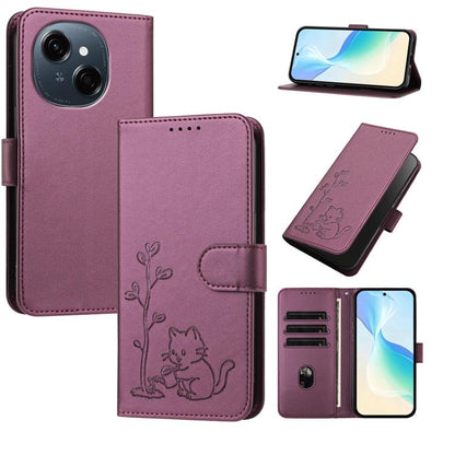 YX0014 Cat Watering Tree Buckle Vegan Leather Phone Case with Lanyard, For Tecno Spark Go 2025, For Tecno Pova 6 Neo 5G, For Tecno Spark 30C, For Tecno Pova 6 Neo, For Tecno Camon 30 Pro, For Tecno Pova 6 Pro, For Tecno Spark 20 Pro, For Tecno Spark 20...