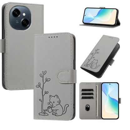 YX0014 Cat Watering Tree Buckle Vegan Leather Phone Case with Lanyard, For Tecno Spark Go 2025, For Tecno Pova 6 Neo 5G, For Tecno Spark 30C, For Tecno Pova 6 Neo, For Tecno Camon 30 Pro, For Tecno Pova 6 Pro, For Tecno Spark 20 Pro, For Tecno Spark 20...