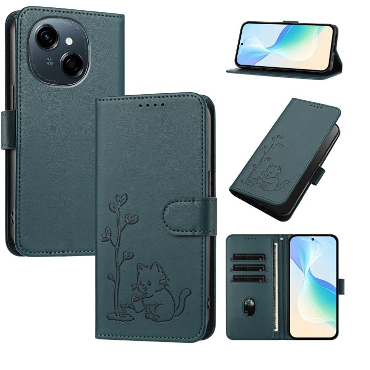 YX0014 Cat Watering Tree Buckle Vegan Leather Phone Case with Lanyard, For Tecno Spark Go 2025, For Tecno Pova 6 Neo 5G, For Tecno Spark 30C, For Tecno Pova 6 Neo, For Tecno Camon 30 Pro, For Tecno Pova 6 Pro, For Tecno Spark 20 Pro, For Tecno Spark 20...