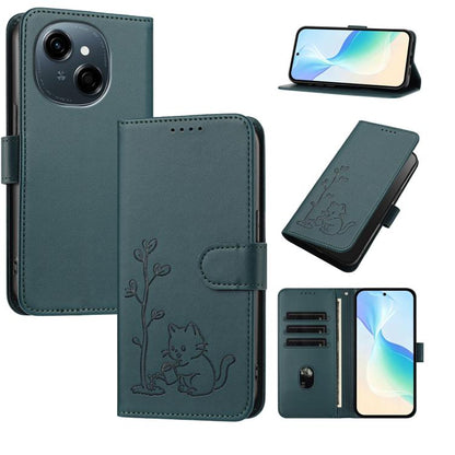 YX0014 Cat Watering Tree Buckle Vegan Leather Phone Case with Lanyard, For Tecno Spark Go 2025, For Tecno Pova 6 Neo 5G, For Tecno Spark 30C, For Tecno Pova 6 Neo, For Tecno Camon 30 Pro, For Tecno Pova 6 Pro, For Tecno Spark 20 Pro, For Tecno Spark 20...