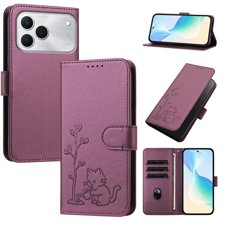 YX0014 Cat Watering Tree Buckle Vegan Leather Phone Case with Lanyard, For Tecno Spark 50 5G, For Tecno Pova Curve 2 5G, For Tecno Spark 50 4G, For Tecno Camon 50 Pro 4G, For Tecno Camon 50 4G, For Tecno Spark Go 3, For Tecno Pova Slim 5G              ...