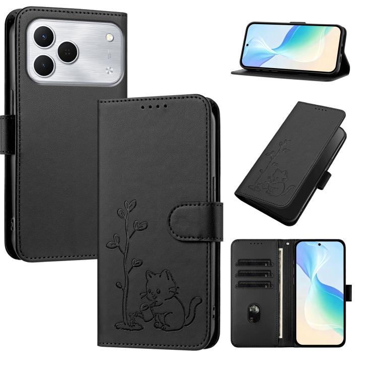 YX0014 Cat Watering Tree Buckle Vegan Leather Phone Case with Lanyard, For Tecno Spark 50 5G, For Tecno Pova Curve 2 5G, For Tecno Spark 50 4G, For Tecno Camon 50 Pro 4G, For Tecno Camon 50 4G, For Tecno Spark Go 3, For Tecno Pova Slim 5G              ...