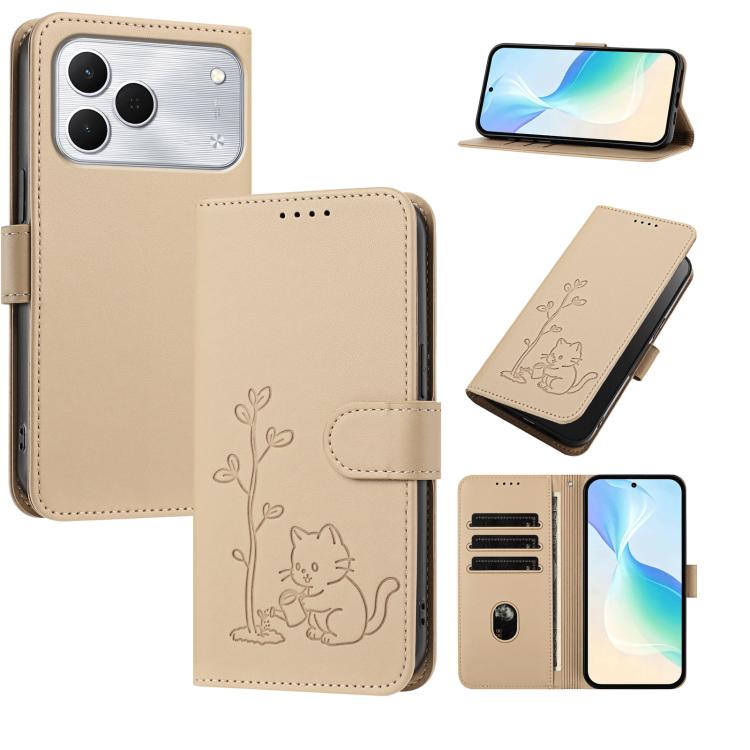 YX0014 Cat Watering Tree Buckle Vegan Leather Phone Case with Lanyard, For Tecno Spark 50 5G, For Tecno Pova Curve 2 5G, For Tecno Spark 50 4G, For Tecno Camon 50 Pro 4G, For Tecno Camon 50 4G, For Tecno Spark Go 3, For Tecno Pova Slim 5G              ...