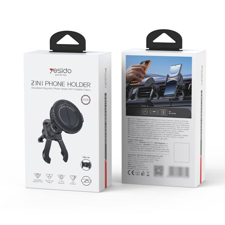 Yesido C253 360 Degrees Rotation 2 in 1 Clip and Magnetic Car Air Vent Phone Holder, C253