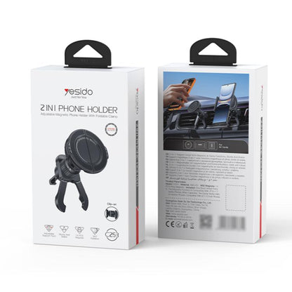 Yesido C253 360 Degrees Rotation 2 in 1 Clip and Magnetic Car Air Vent Phone Holder, C253