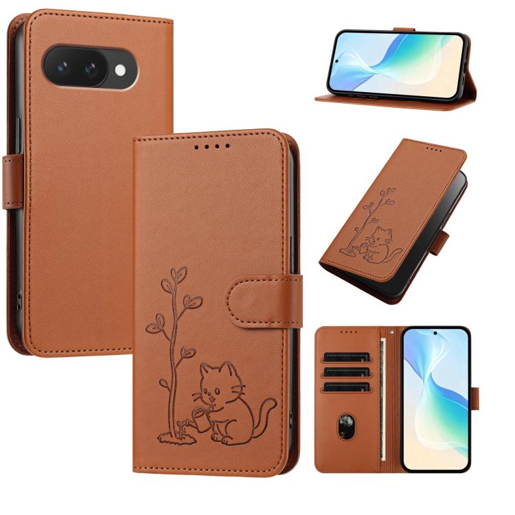 YX0014 Cat Watering Tree Buckle Vegan Leather Phone Case with Lanyard, For Google Pixel 10a, For Google Pixel 10 Pro XL / Pixel 9 Pro XL, For Google Pixel 10 / 10 Pro / 9 / 9 Pro, For Google Pixel 9a, For Google Pixel 8a, For Google Pixel 8 Pro        ...