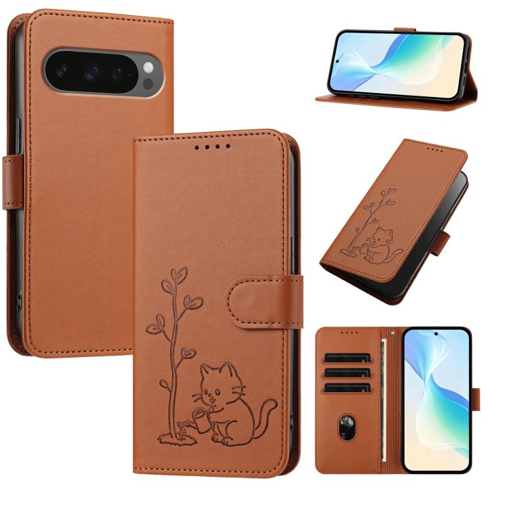 YX0014 Cat Watering Tree Buckle Vegan Leather Phone Case with Lanyard, For Google Pixel 10a, For Google Pixel 10 Pro XL / Pixel 9 Pro XL, For Google Pixel 10 / 10 Pro / 9 / 9 Pro, For Google Pixel 9a, For Google Pixel 8a, For Google Pixel 8 Pro        ...