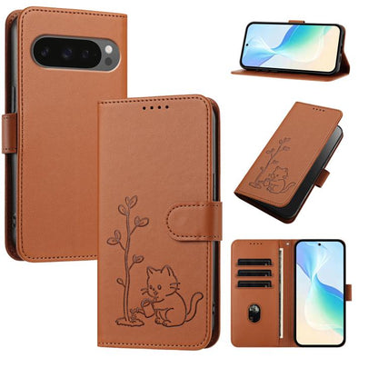 YX0014 Cat Watering Tree Buckle Vegan Leather Phone Case with Lanyard, For Google Pixel 10a, For Google Pixel 10 Pro XL / Pixel 9 Pro XL, For Google Pixel 10 / 10 Pro / 9 / 9 Pro, For Google Pixel 9a, For Google Pixel 8a, For Google Pixel 8 Pro        ...