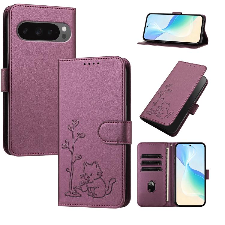 YX0014 Cat Watering Tree Buckle Vegan Leather Phone Case with Lanyard, For Google Pixel 10a, For Google Pixel 10 Pro XL / Pixel 9 Pro XL, For Google Pixel 10 / 10 Pro / 9 / 9 Pro, For Google Pixel 9a, For Google Pixel 8a, For Google Pixel 8 Pro        ...
