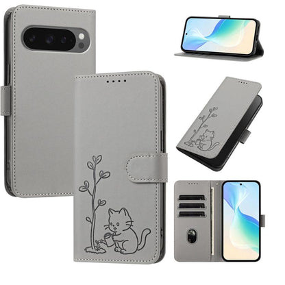 YX0014 Cat Watering Tree Buckle Vegan Leather Phone Case with Lanyard, For Google Pixel 10a, For Google Pixel 10 Pro XL / Pixel 9 Pro XL, For Google Pixel 10 / 10 Pro / 9 / 9 Pro, For Google Pixel 9a, For Google Pixel 8a, For Google Pixel 8 Pro        ...