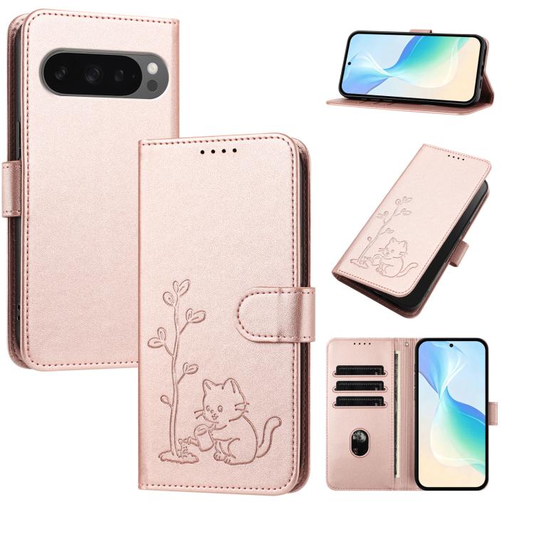 YX0014 Cat Watering Tree Buckle Vegan Leather Phone Case with Lanyard, For Google Pixel 10a, For Google Pixel 10 Pro XL / Pixel 9 Pro XL, For Google Pixel 10 / 10 Pro / 9 / 9 Pro, For Google Pixel 9a, For Google Pixel 8a, For Google Pixel 8 Pro        ...