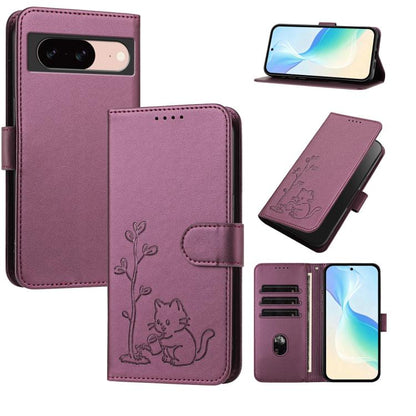 YX0014 Cat Watering Tree Buckle Vegan Leather Phone Case with Lanyard, For Google Pixel 10a, For Google Pixel 10 Pro XL / Pixel 9 Pro XL, For Google Pixel 10 / 10 Pro / 9 / 9 Pro, For Google Pixel 9a, For Google Pixel 8a, For Google Pixel 8 Pro        ...