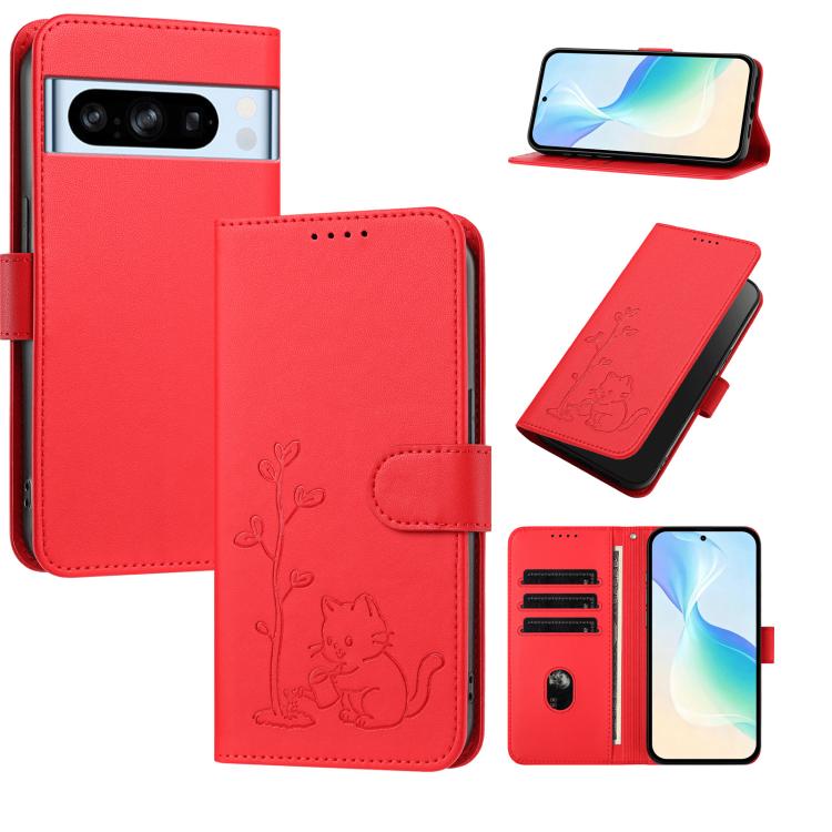 YX0014 Cat Watering Tree Buckle Vegan Leather Phone Case with Lanyard, For Google Pixel 10a, For Google Pixel 10 Pro XL / Pixel 9 Pro XL, For Google Pixel 10 / 10 Pro / 9 / 9 Pro, For Google Pixel 9a, For Google Pixel 8a, For Google Pixel 8 Pro        ...