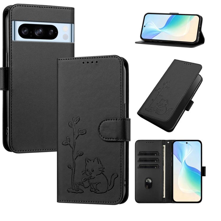 YX0014 Cat Watering Tree Buckle Vegan Leather Phone Case with Lanyard, For Google Pixel 10a, For Google Pixel 10 Pro XL / Pixel 9 Pro XL, For Google Pixel 10 / 10 Pro / 9 / 9 Pro, For Google Pixel 9a, For Google Pixel 8a, For Google Pixel 8 Pro        ...