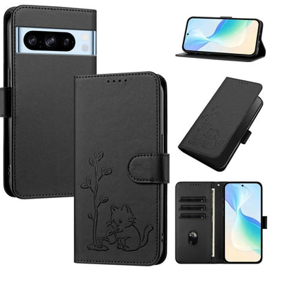 YX0014 Cat Watering Tree Buckle Vegan Leather Phone Case with Lanyard, For Google Pixel 10a, For Google Pixel 10 Pro XL / Pixel 9 Pro XL, For Google Pixel 10 / 10 Pro / 9 / 9 Pro, For Google Pixel 9a, For Google Pixel 8a, For Google Pixel 8 Pro        ...