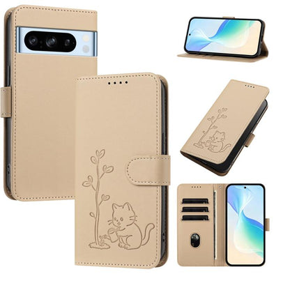 YX0014 Cat Watering Tree Buckle Vegan Leather Phone Case with Lanyard, For Google Pixel 10a, For Google Pixel 10 Pro XL / Pixel 9 Pro XL, For Google Pixel 10 / 10 Pro / 9 / 9 Pro, For Google Pixel 9a, For Google Pixel 8a, For Google Pixel 8 Pro        ...