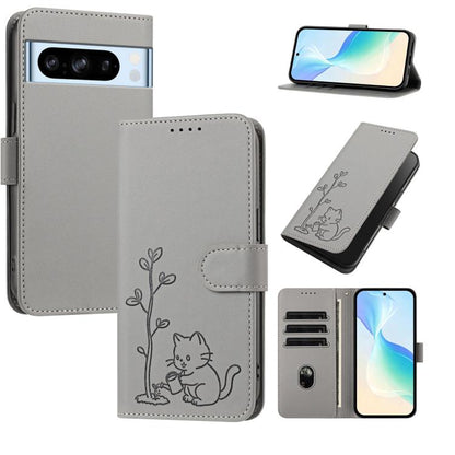 YX0014 Cat Watering Tree Buckle Vegan Leather Phone Case with Lanyard, For Google Pixel 10a, For Google Pixel 10 Pro XL / Pixel 9 Pro XL, For Google Pixel 10 / 10 Pro / 9 / 9 Pro, For Google Pixel 9a, For Google Pixel 8a, For Google Pixel 8 Pro        ...