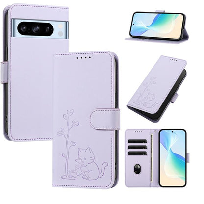 YX0014 Cat Watering Tree Buckle Vegan Leather Phone Case with Lanyard, For Google Pixel 10a, For Google Pixel 10 Pro XL / Pixel 9 Pro XL, For Google Pixel 10 / 10 Pro / 9 / 9 Pro, For Google Pixel 9a, For Google Pixel 8a, For Google Pixel 8 Pro        ...