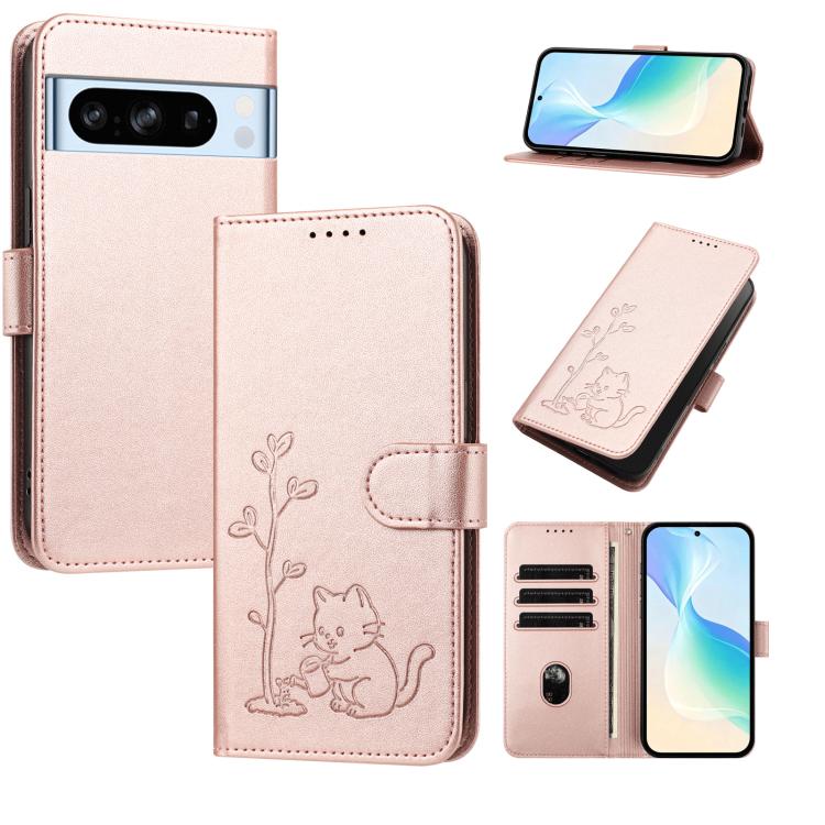 YX0014 Cat Watering Tree Buckle Vegan Leather Phone Case with Lanyard, For Google Pixel 10a, For Google Pixel 10 Pro XL / Pixel 9 Pro XL, For Google Pixel 10 / 10 Pro / 9 / 9 Pro, For Google Pixel 9a, For Google Pixel 8a, For Google Pixel 8 Pro        ...