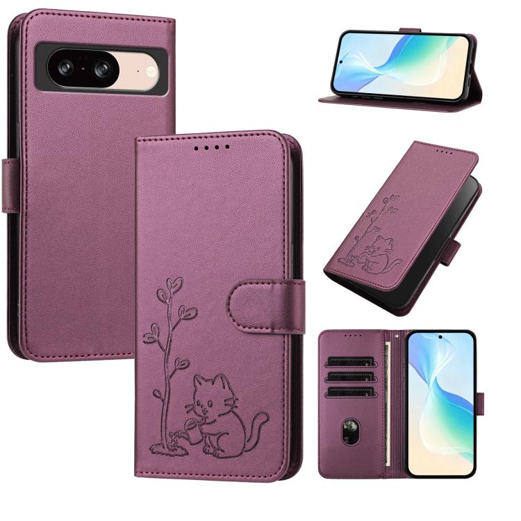 YX0014 Cat Watering Tree Buckle Vegan Leather Phone Case with Lanyard, For Google Pixel 10a, For Google Pixel 10 Pro XL / Pixel 9 Pro XL, For Google Pixel 10 / 10 Pro / 9 / 9 Pro, For Google Pixel 9a, For Google Pixel 8a, For Google Pixel 8 Pro        ...