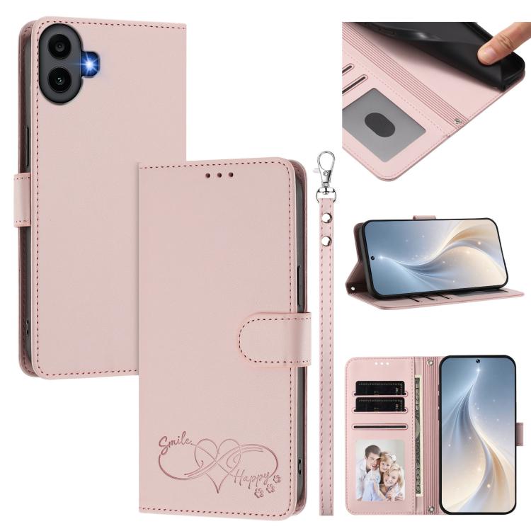 Happy Heart Pattern Magnetic Closure Vegan Leather Phone Case with Wrist Strap, For Nothing Phone 4a Pro, For Nothing Phone 4a, For Nothing Phone 3a Lite, For Nothing Phone 3, For Nothing CMF Phone 2 Pro, For Nothing Phone 3a, For Nothing Phone 3a Pro ...