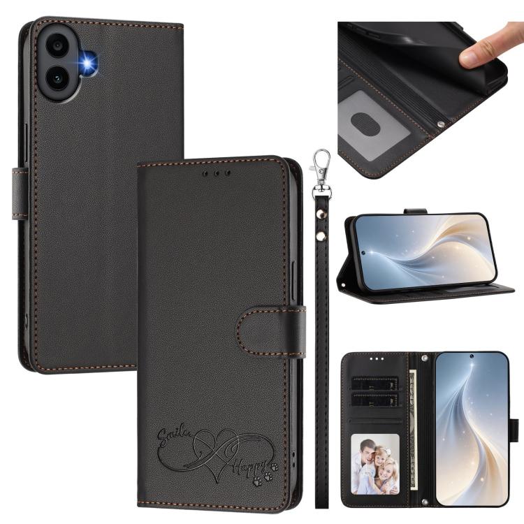 Happy Heart Pattern Magnetic Closure Vegan Leather Phone Case with Wrist Strap, For Nothing Phone 4a Pro, For Nothing Phone 4a, For Nothing Phone 3a Lite, For Nothing Phone 3, For Nothing CMF Phone 2 Pro, For Nothing Phone 3a, For Nothing Phone 3a Pro ...