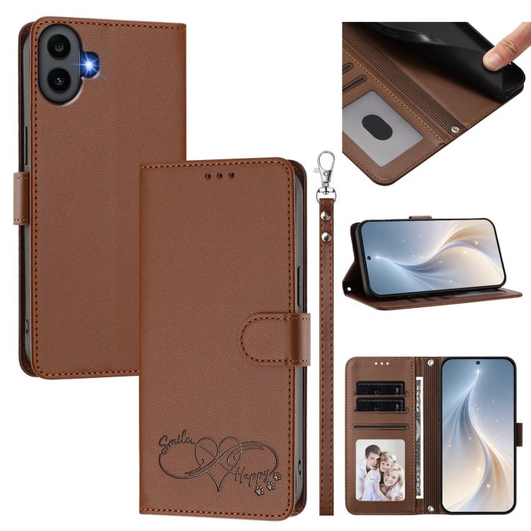 Happy Heart Pattern Magnetic Closure Vegan Leather Phone Case with Wrist Strap, For Nothing Phone 4a Pro, For Nothing Phone 4a, For Nothing Phone 3a Lite, For Nothing Phone 3, For Nothing CMF Phone 2 Pro, For Nothing Phone 3a, For Nothing Phone 3a Pro ...