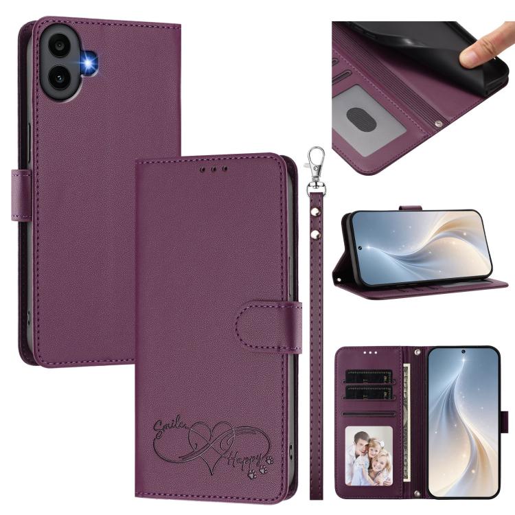 Happy Heart Pattern Magnetic Closure Vegan Leather Phone Case with Wrist Strap, For Nothing Phone 4a Pro, For Nothing Phone 4a, For Nothing Phone 3a Lite, For Nothing Phone 3, For Nothing CMF Phone 2 Pro, For Nothing Phone 3a, For Nothing Phone 3a Pro ...